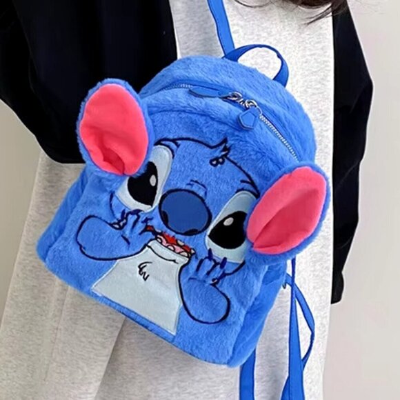NWT Disney Stitch Blue Plush Small Backpack - Picture 1 of 7
